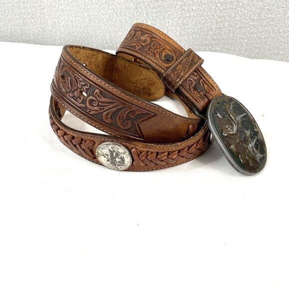 Unbranded Other - Indiana Metal Leather Belt Brown Silver Domed Walking Liberty Coins Concho